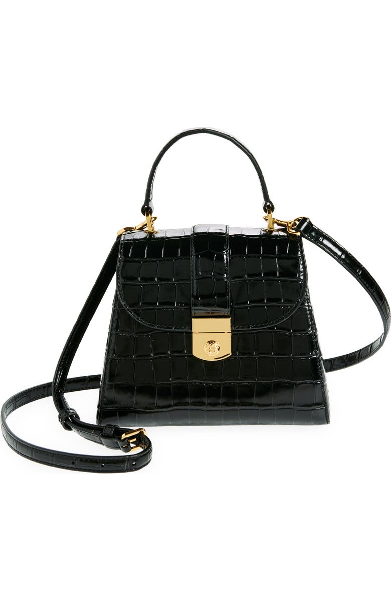 Veronica Beard Crest Croc Embossed Leather Top Handle Bag, Main, color,