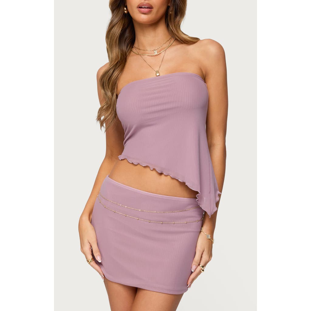 EDIKTED Vivi Strapless Asymmetric Mesh Top in Mauve at Nordstrom, Size X-Small