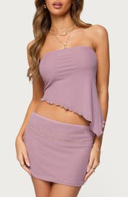 EDIKTED Vivi Strapless Asymmetric Mesh Top