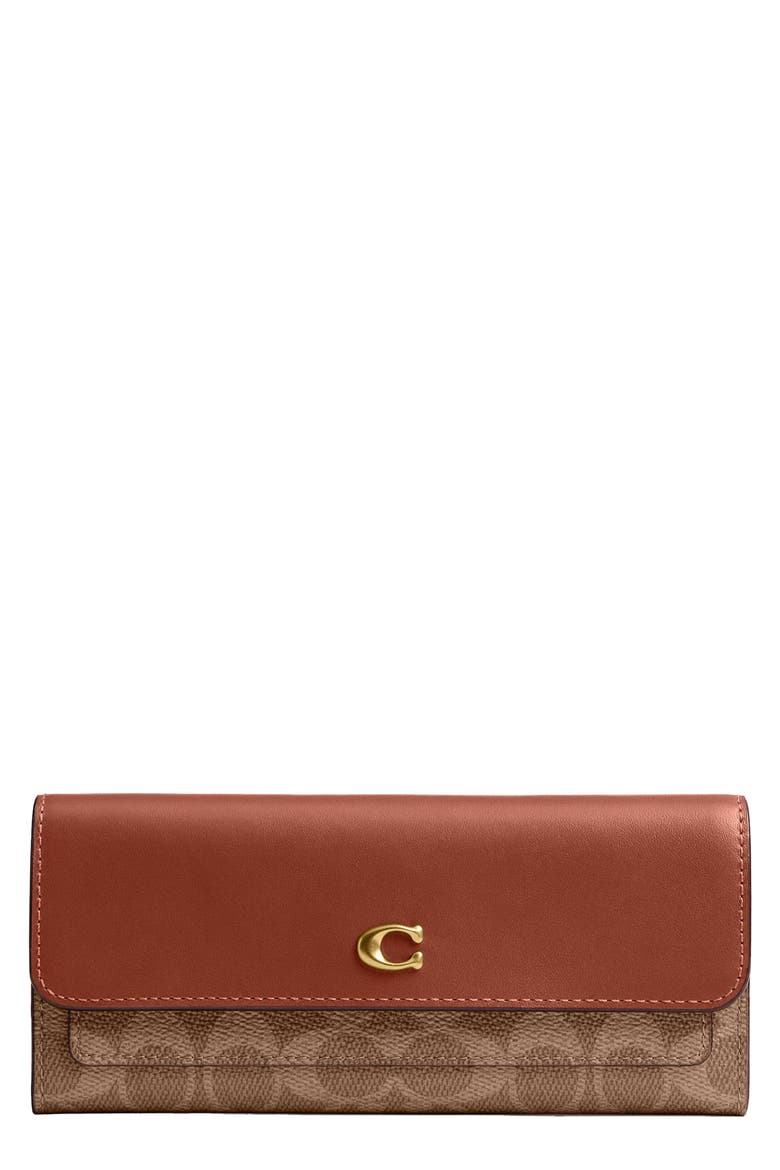 Slim Essential Signature Coated Canvas & Leather Wallet, Main, color, TAN CARAMEL
