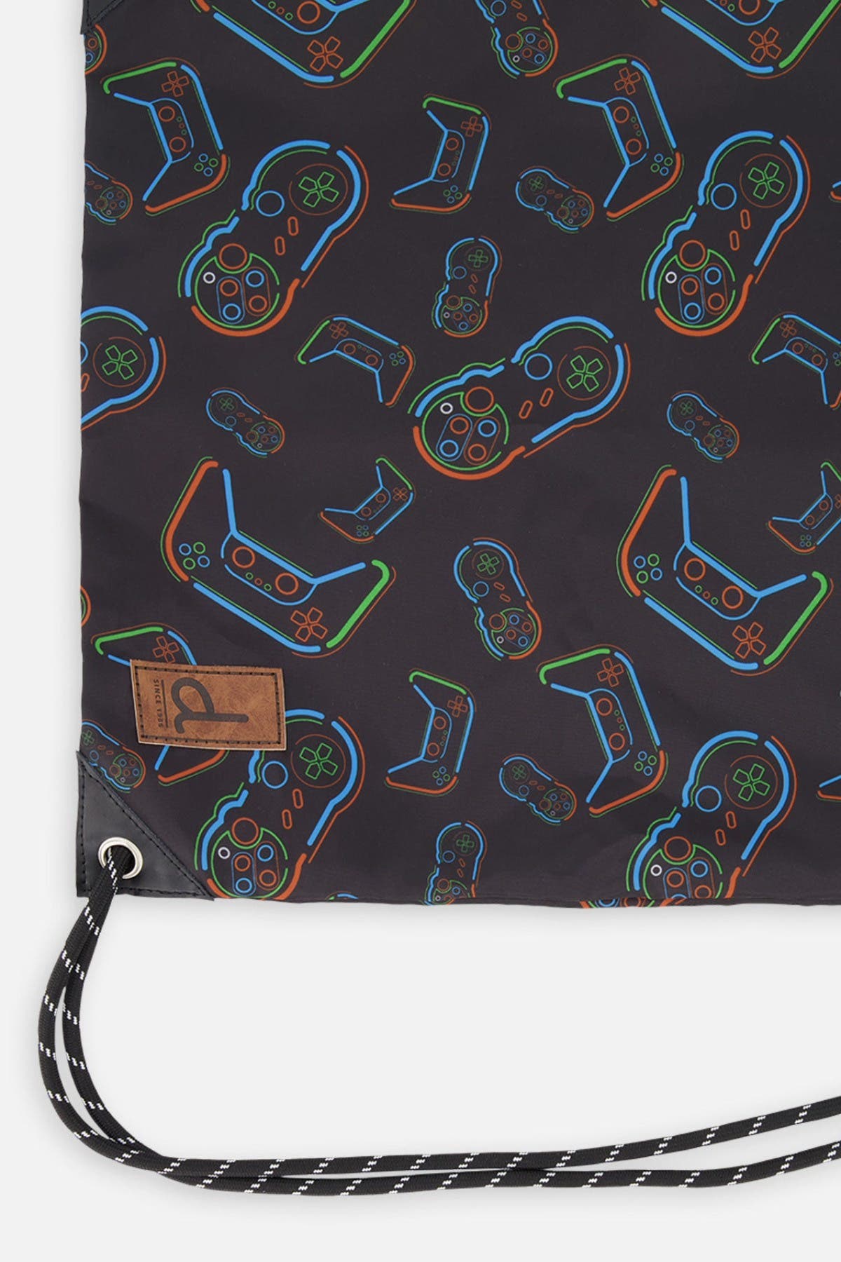 Deux par Deux Controller Lightweight Durable Drawstring Bag, Alternate, color, Black Printed Controller