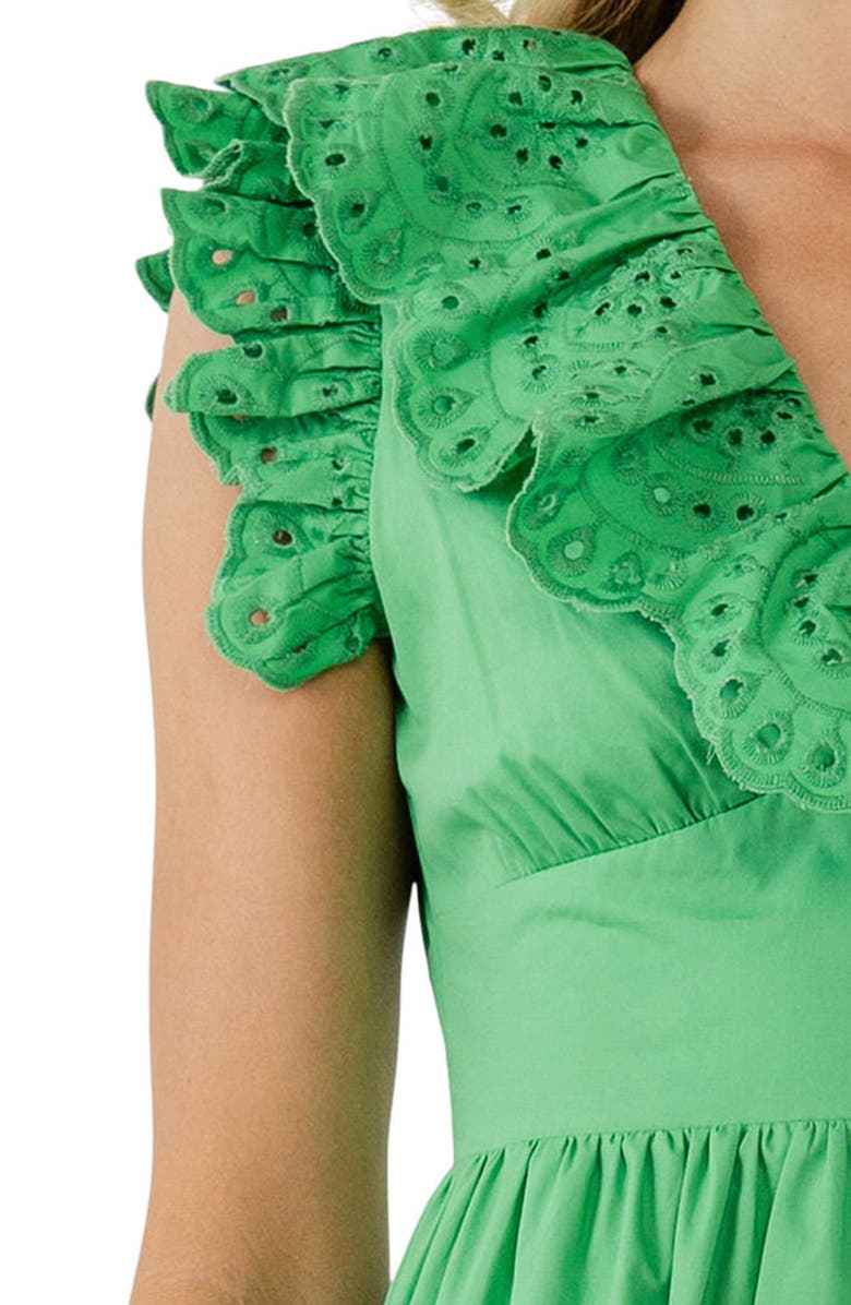 English Factory Eyelet Trim Cotton Midi Dress, Alternate, color, Green