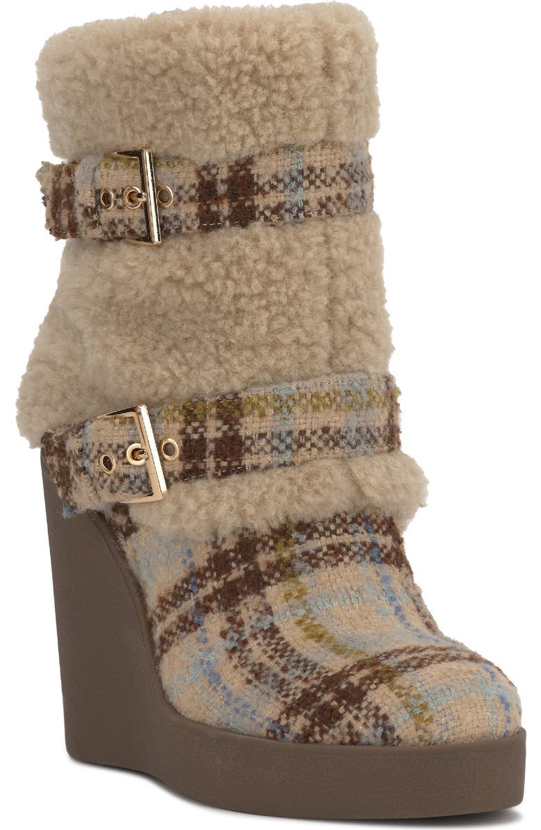 Jessica Simpson Meztyn Faux Shearling Wedge Boot, Main, color, Brown 02