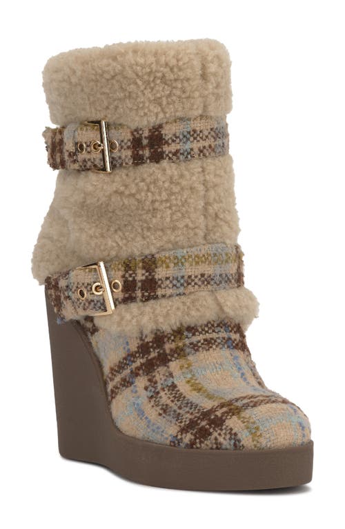 Jessica Simpson Meztyn Faux Shearling Wedge Boot In Brown