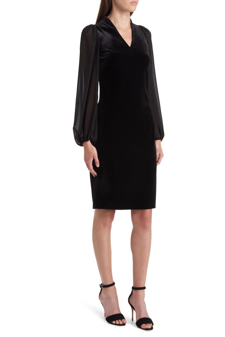 Balloon Sleeve Velvet Dress, Alternate, color, BLACK