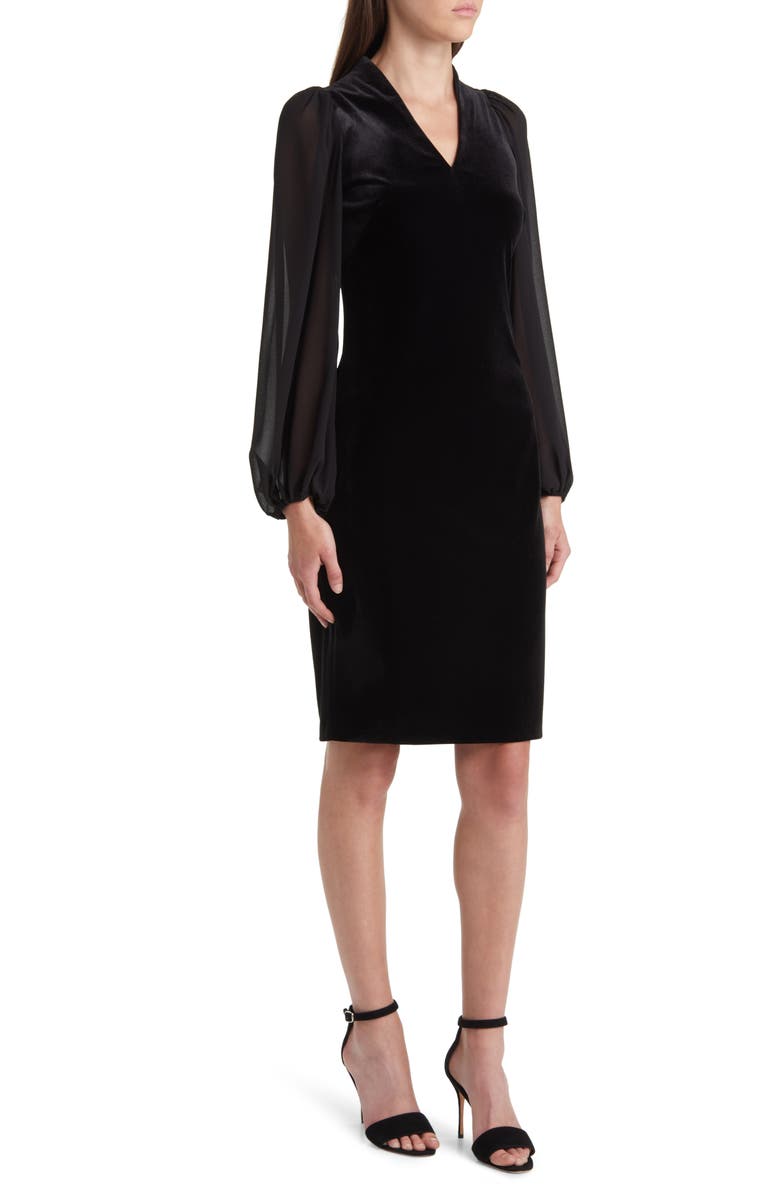 Vince Camuto Balloon Sleeve Velvet Dress, Alternate, color, Black