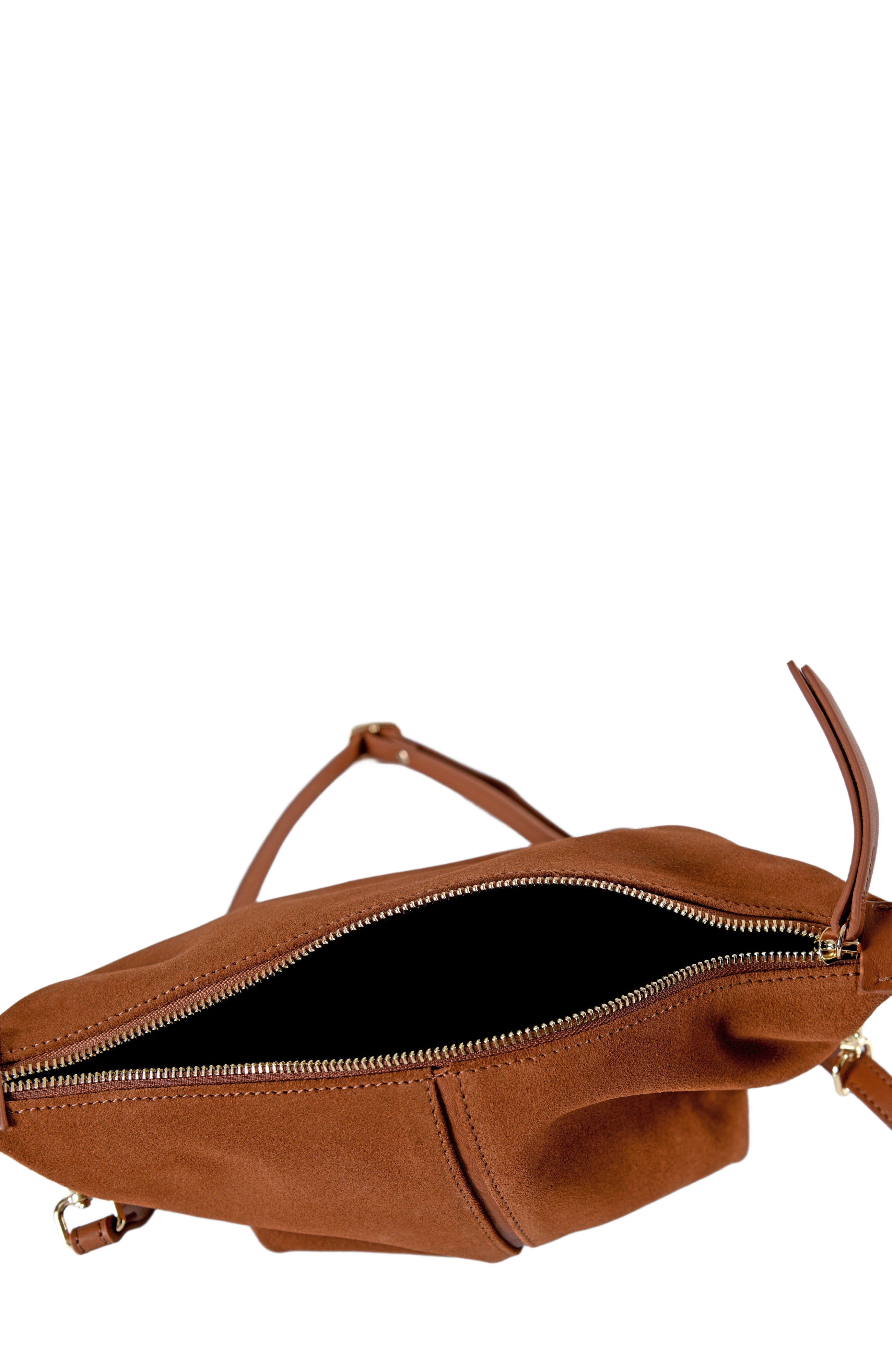 Leona Leather Crossbody Bag, Alternate, color, Cognac Brown Suede Leather