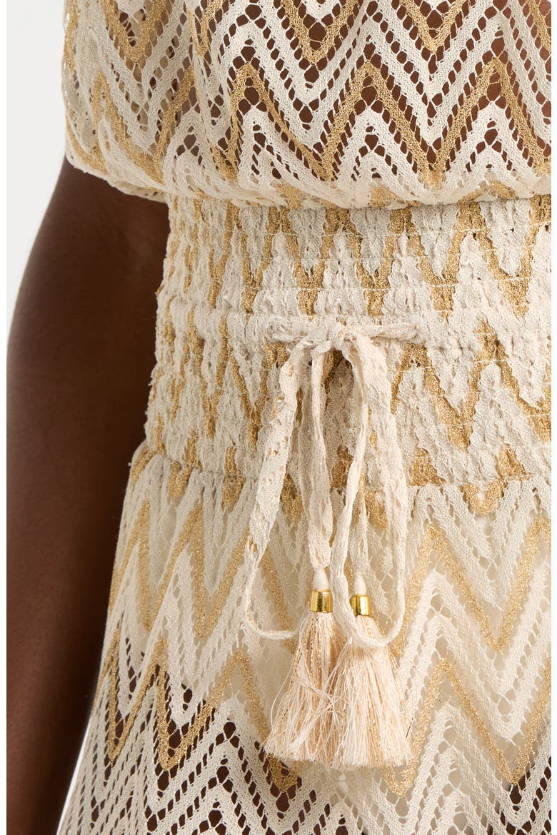 Lauryn Metallic Chevron Strapless Sheer Cover-Up Sundress, Alternate, color, SANDSTONE CHEVRON