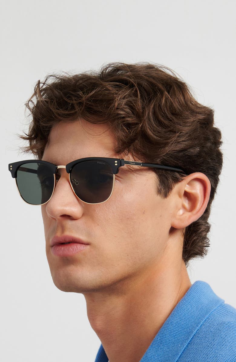 Polaroid 53mm Polarized Rectangular Sunglasses, Alternate, color, Black Gold/ Green