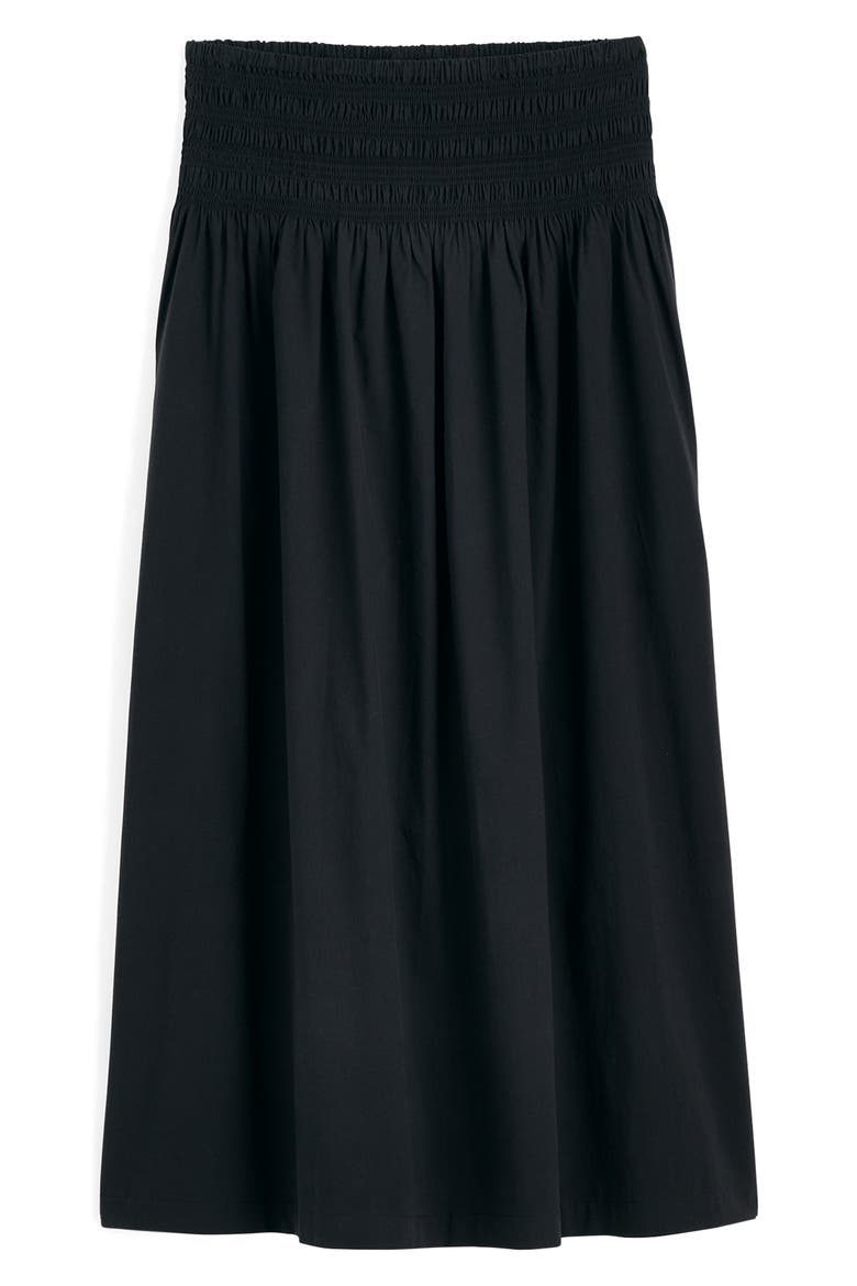Smocked Waist Cotton Poplin Midi Skirt, Alternate, color, JET BLACK