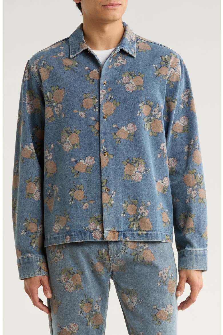 Bouquet Denim Button-Up Shirt Jacket, Alternate, color, INDIGO