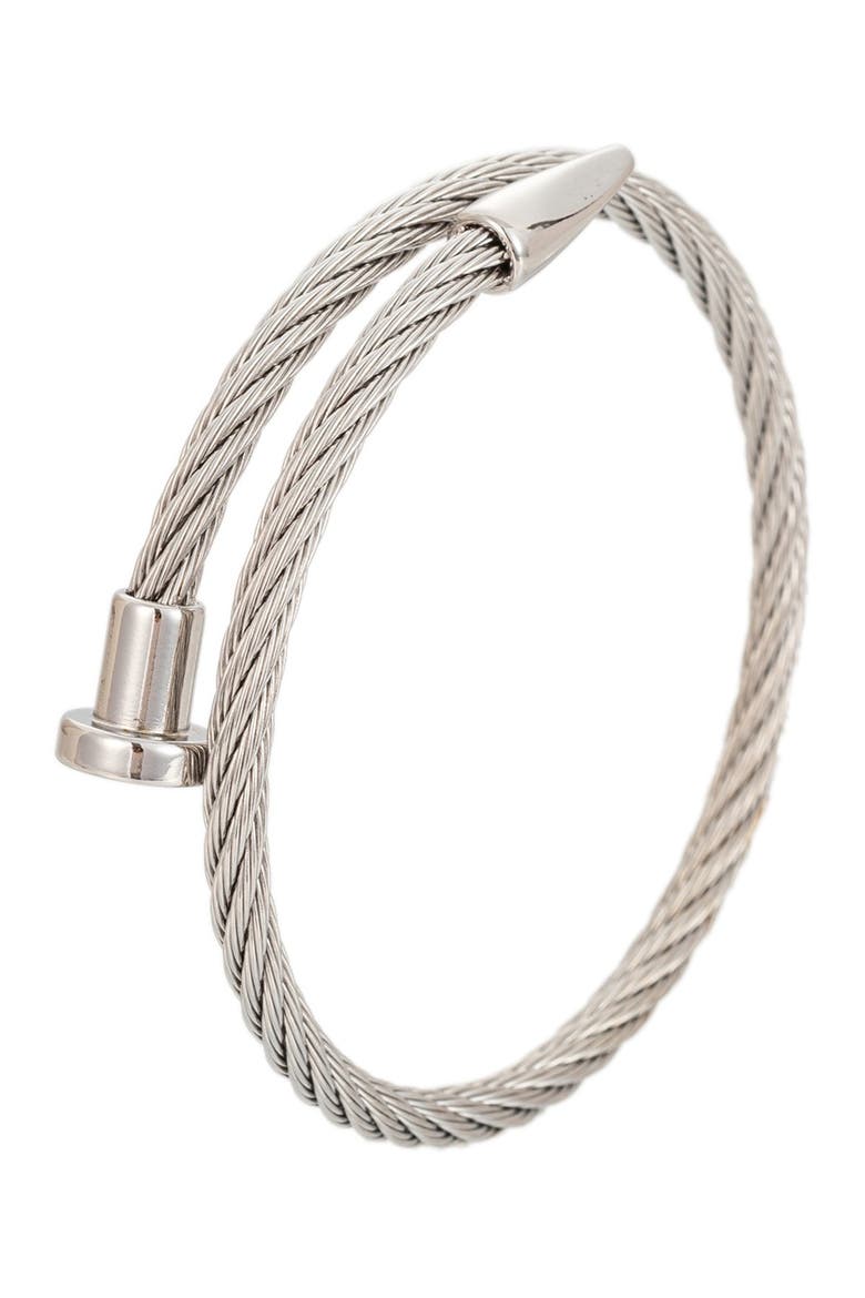 Men's Leo Titanium Spike Cuff Cable Bracelet, Main, color, SILVER