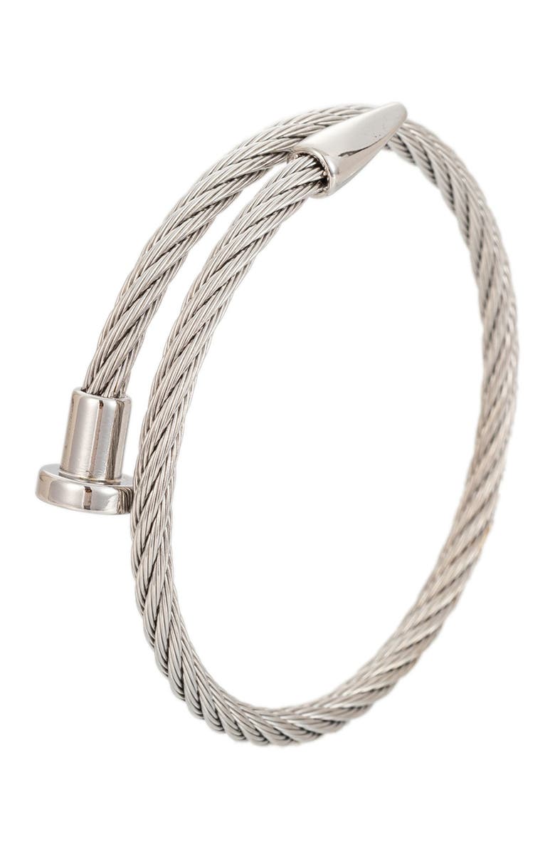 EYE CANDY LOS ANGELES Men's Leo Titanium Spike Cuff Cable Bracelet, Main, color, Silver
