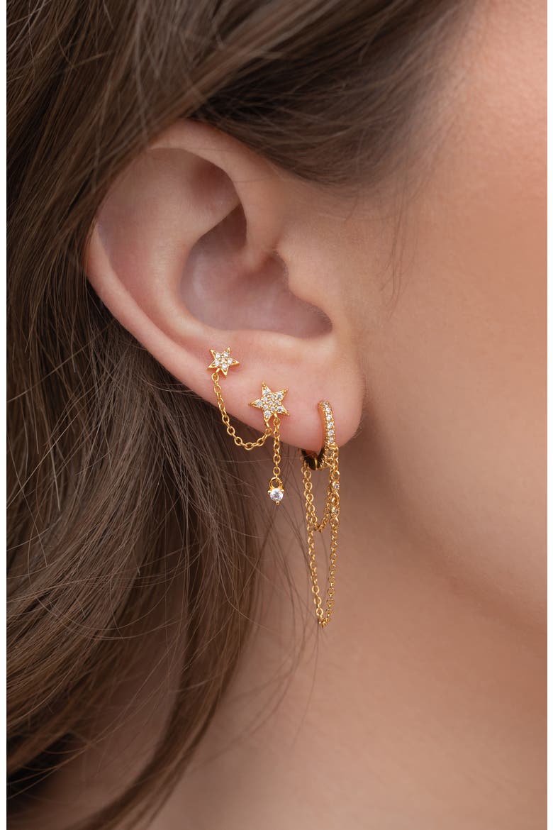 Stellar Connection Double Piercing Drop Earrings, Alternate, color, GOLD