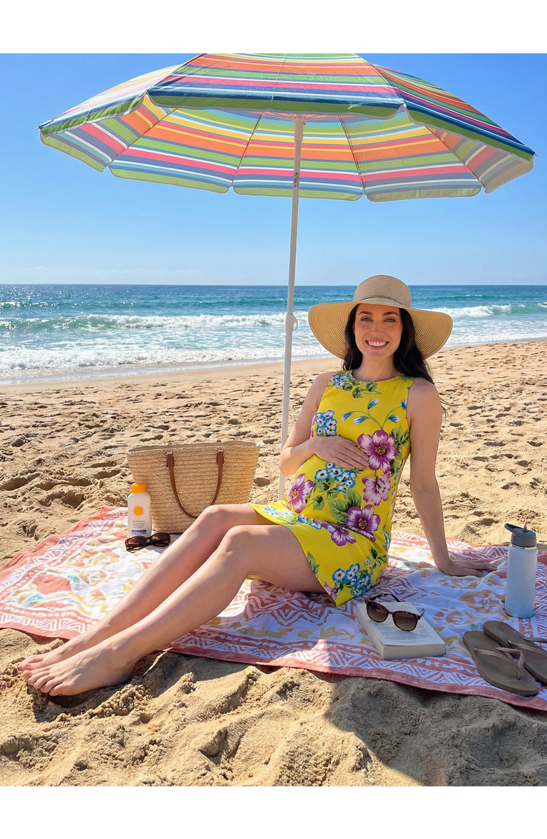 24seven Comfort Apparel Maternity Floral Round Neck Sleeveless A-Line Mini Shift Dress, Alternate, color, Yellow Multi