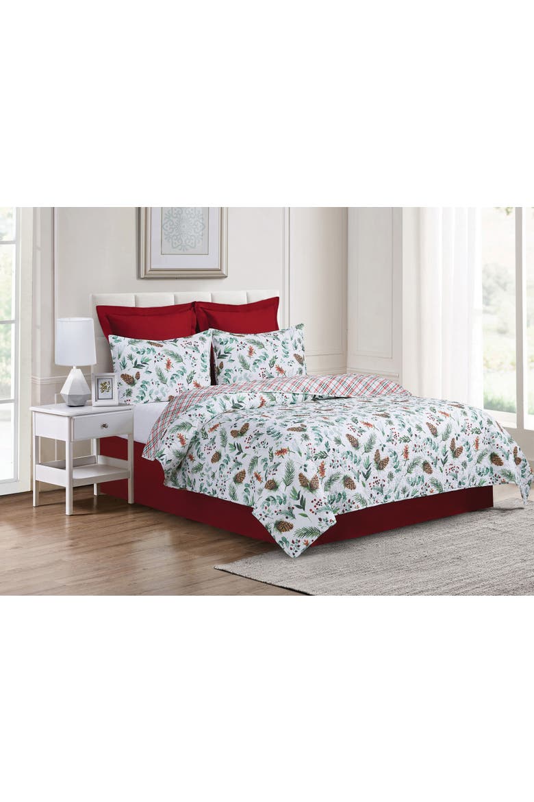 Jovie Pinecone Cotton Quilt Set  - Reversible and Machine Washable, Alternate, color, Green