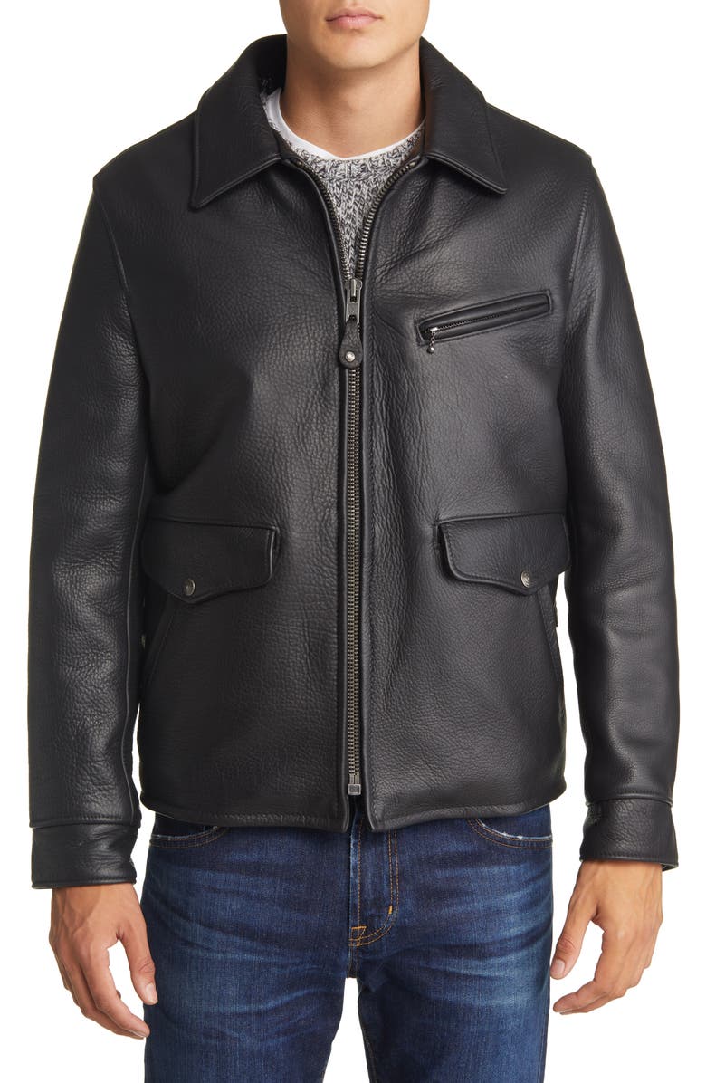 Schott NYC Wool Lined Bison Leather Car Coat, Alternate, color,