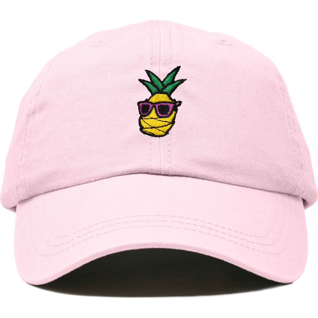 Dalix Pineapple Embroidered Dad Hat In Washed Pink