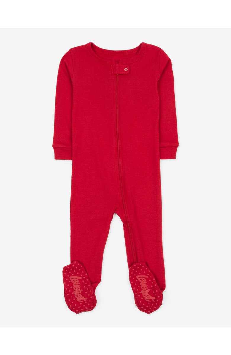 Leveret Footed Solid Cotton Matching Family Pajamas, Main, color, Red