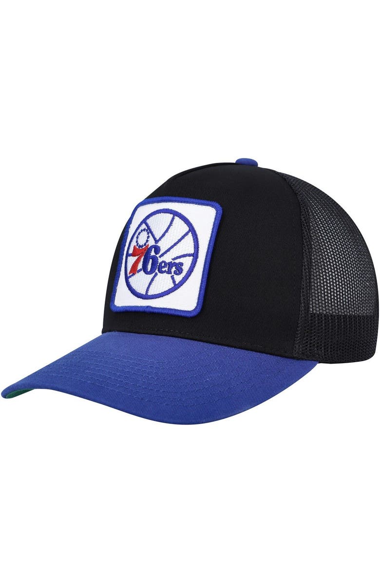 Mitchell & Ness Men's Mitchell & Ness Black/Blue Philadelphia 76ers SOUL Truck It Trucker Snapback Hat, Main, color, 