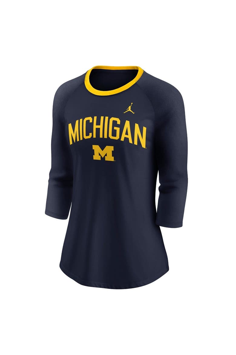 Women's Jordan Brand  Navy Michigan Wolverines Tri-Blend Raglan 3/4 Sleeve Top, Alternate, color, Navy