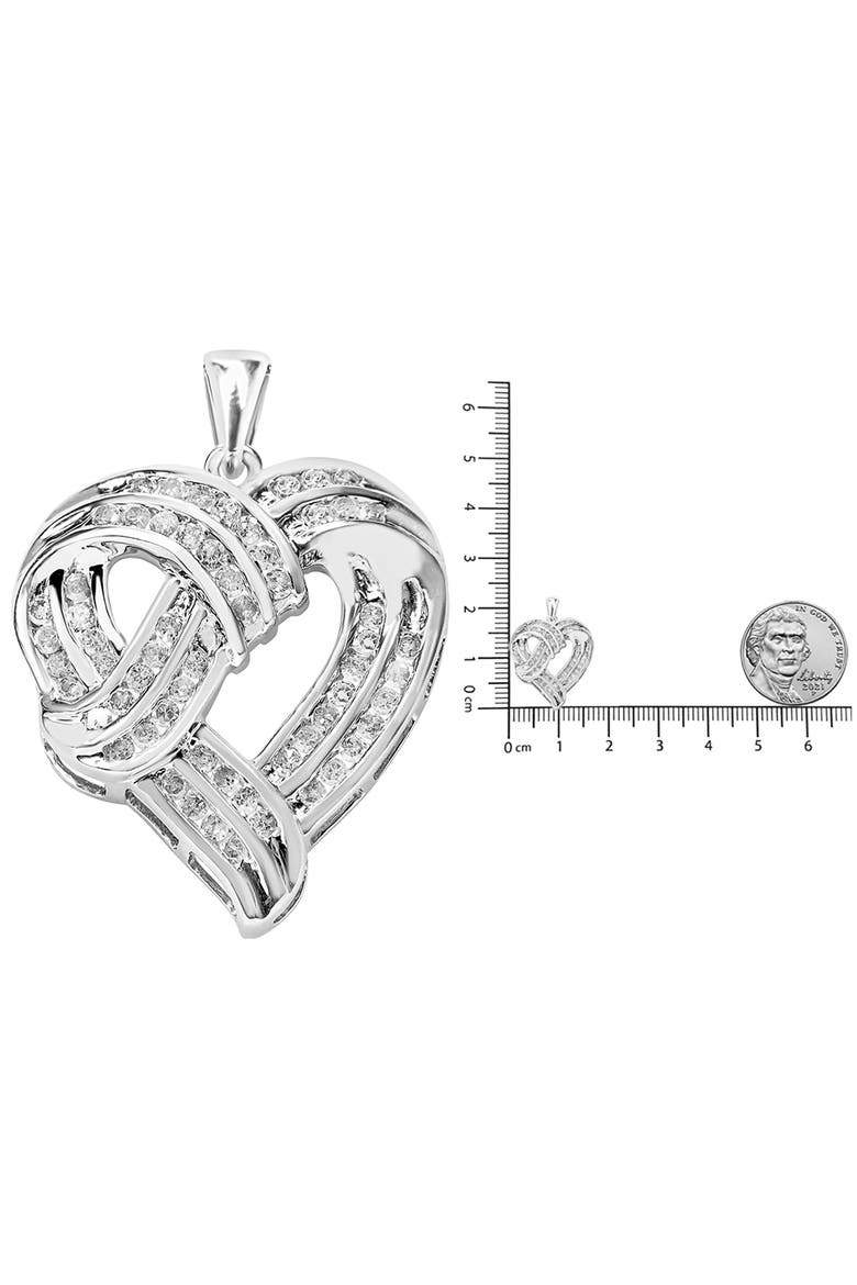 Silver 1 1/4 Cttw Round Diamond Openwork Ribbon Weave Heart Pendant 18" Necklace, Alternate, color, White