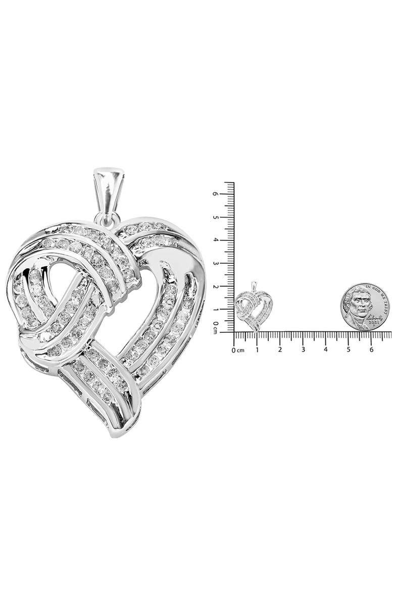 Haus of Brilliance Silver 1 1/4 Cttw Round Diamond Openwork Ribbon Weave Heart Pendant 18" Necklace, Alternate, color, White