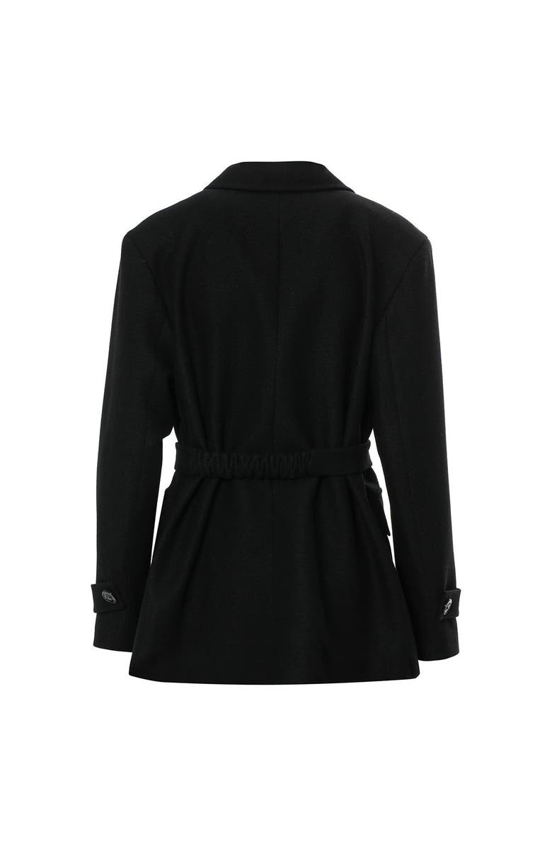 Gizia Double-Breasted Belted and Pocketed Black Jacket, Alternate, color, Brown