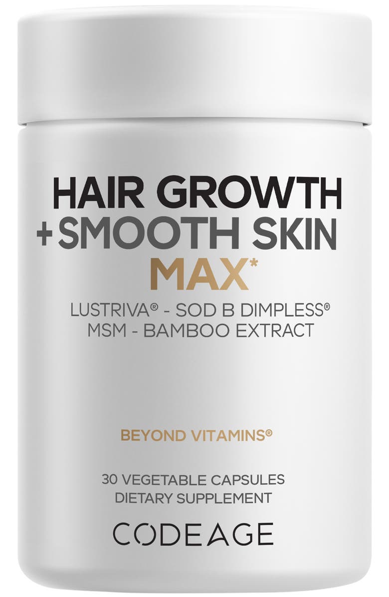 Codeage Hair Growth+Smooth Skin Max Vitamins, Lustriva, SOD B Dimpless, Biotin Vitamin C, Main, color, White