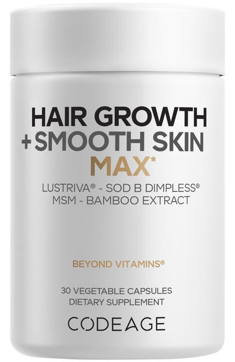 Hair Growth+Smooth Skin Max Vitamins, Lustriva, SOD B Dimpless, Biotin Vitamin C