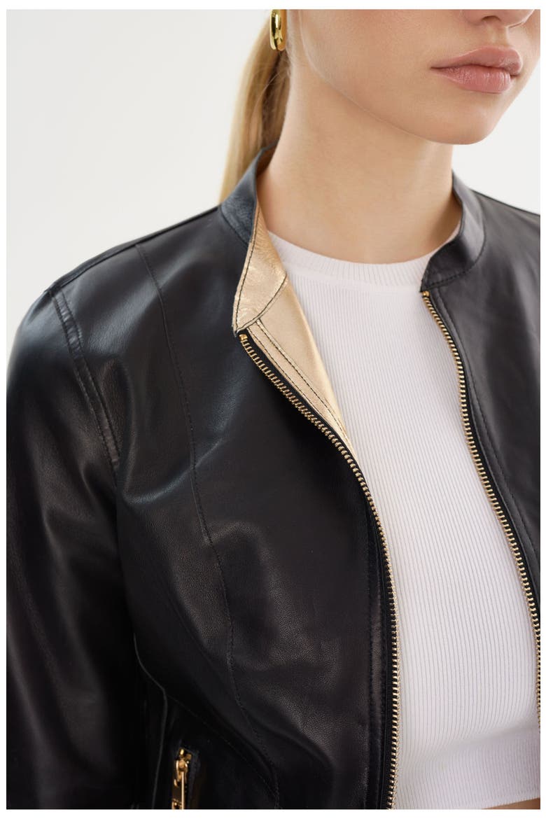 CHAPIN | Reversible Leather Bomber, Alternate, color, Black/Gold