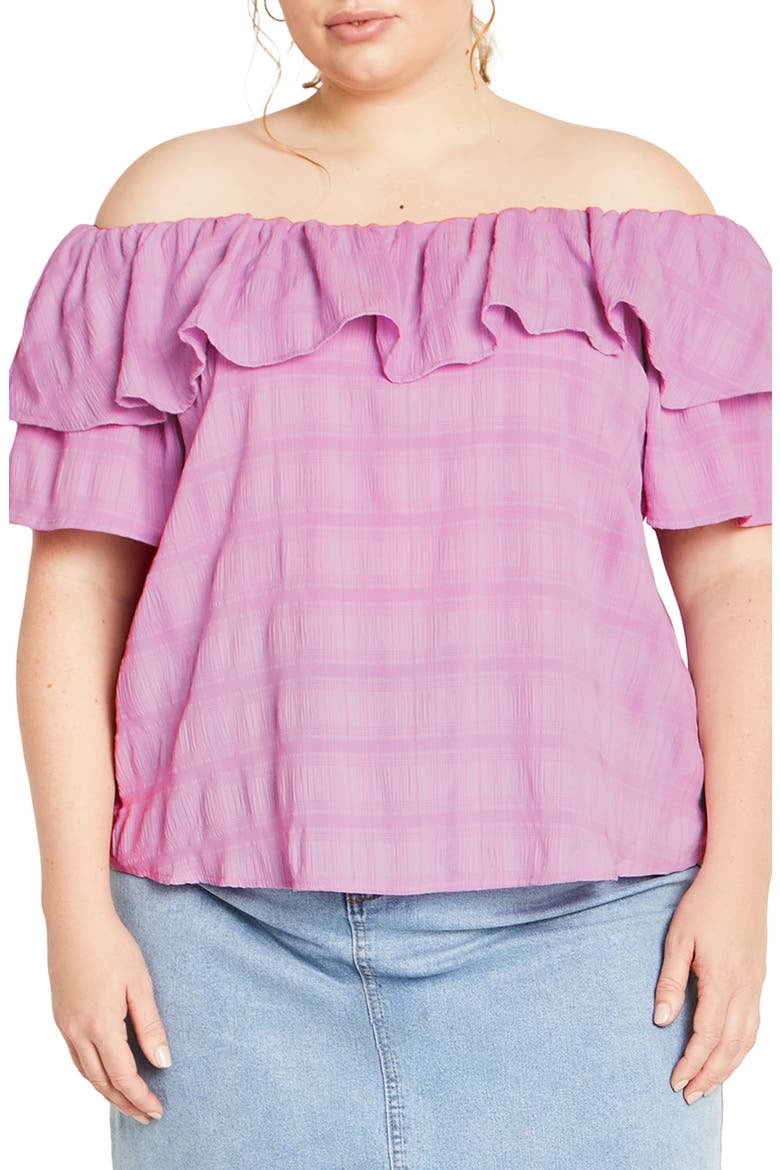 Christy Off the Shoulder Ruffle Top, Main, color, VIOLET