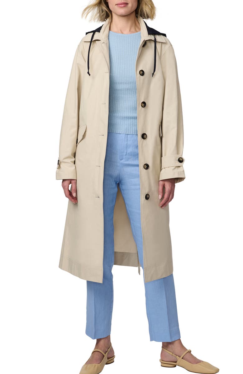 Bernardo Convertible Classic Trench Coat with Quilted Vest, Main, color, Bone