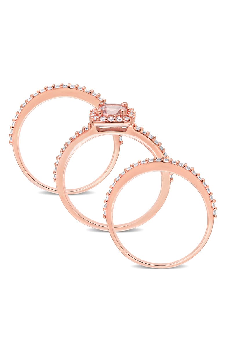 Set of 3 Morganite & Lab Grown White Sapphire Rings, Alternate, color, PINK