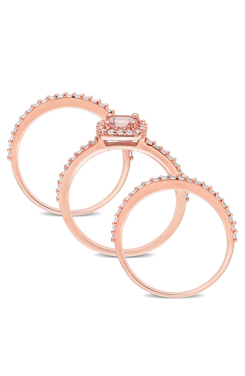 DELMAR Set of 3 Morganite & Lab Grown White Sapphire Rings, Alternate, color, Pink