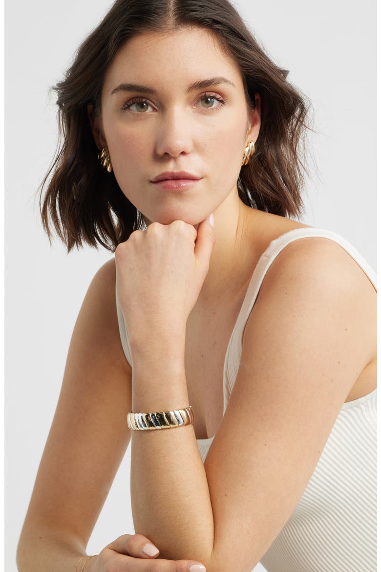 Wavy Link Stretch Bracelet, Alternate, color, GOLD- SILVER