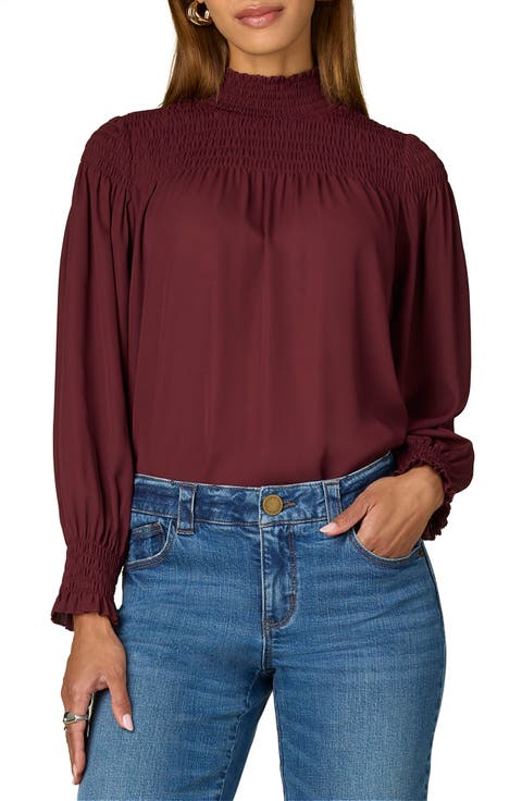 Long Smock Flounce Sleeve Funnel Neck Top