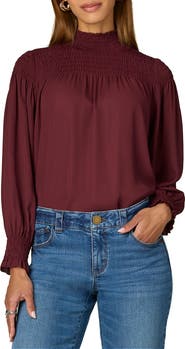 Wit & Wisdom Long Smock Flounce Sleeve Funnel Neck Top