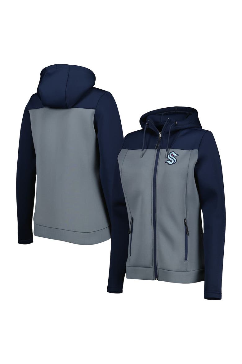 Women's Antigua Deep Sea Blue/Gray Seattle Kraken Protect Full-Zip Jacket, Main, color, Navy