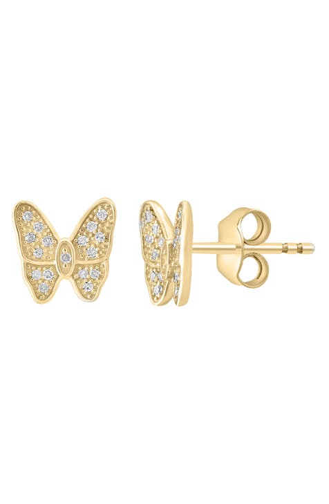 Diamond Embellished Butterfly Stud Earrings - 0.10ct