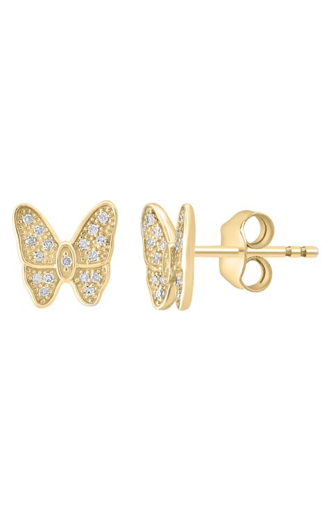 Diamond Embellished Butterfly Stud Earrings - 0.10ct