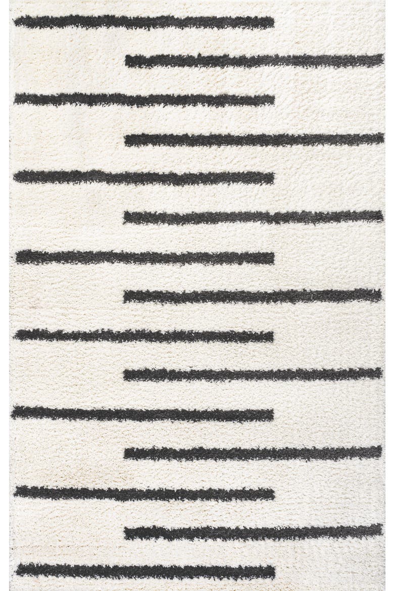 Alaro Berber Stripe Shag Area Rug, Main, color, White/Gray