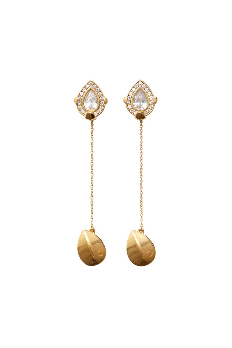 Shield Pendant Earrings, Main, color, Gold/clear