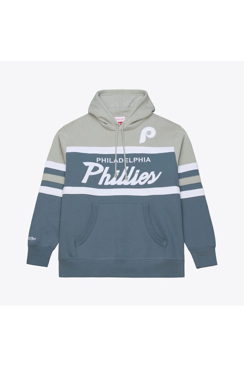 Men's Mitchell & Ness  Gray Philadelphia Phillies Cooperstown Collection Thunderstorm Head Coach Hoodie, Main, color, Gray