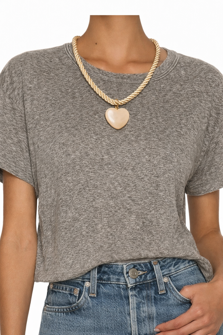 Cream Silk Cord and Heart Necklace, Alternate, color, Beige
