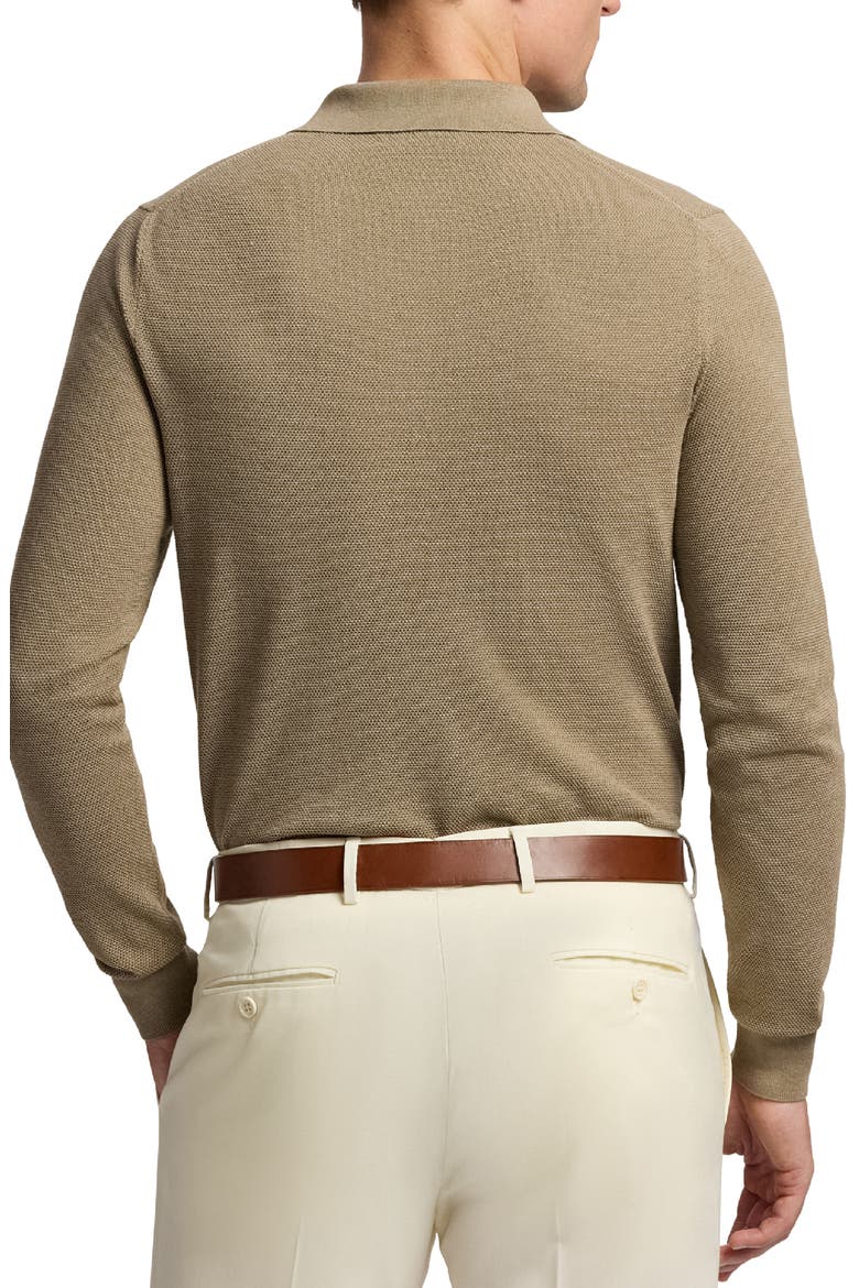 Long Sleeve Mulberry Silk & Cotton Polo Sweater, Alternate, color, CHESTNUT