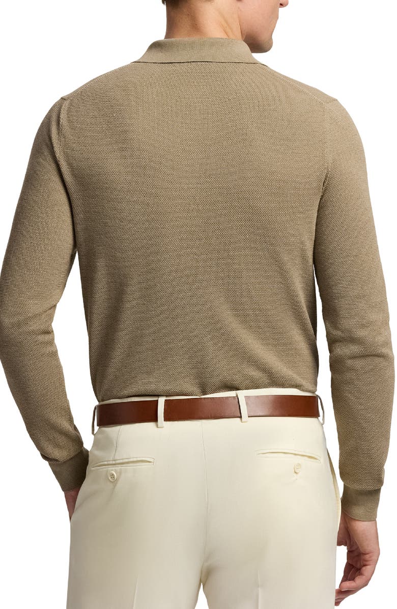 Ralph Lauren Purple Label Long Sleeve Mulberry Silk & Cotton Polo Sweater, Alternate, color, Chestnut