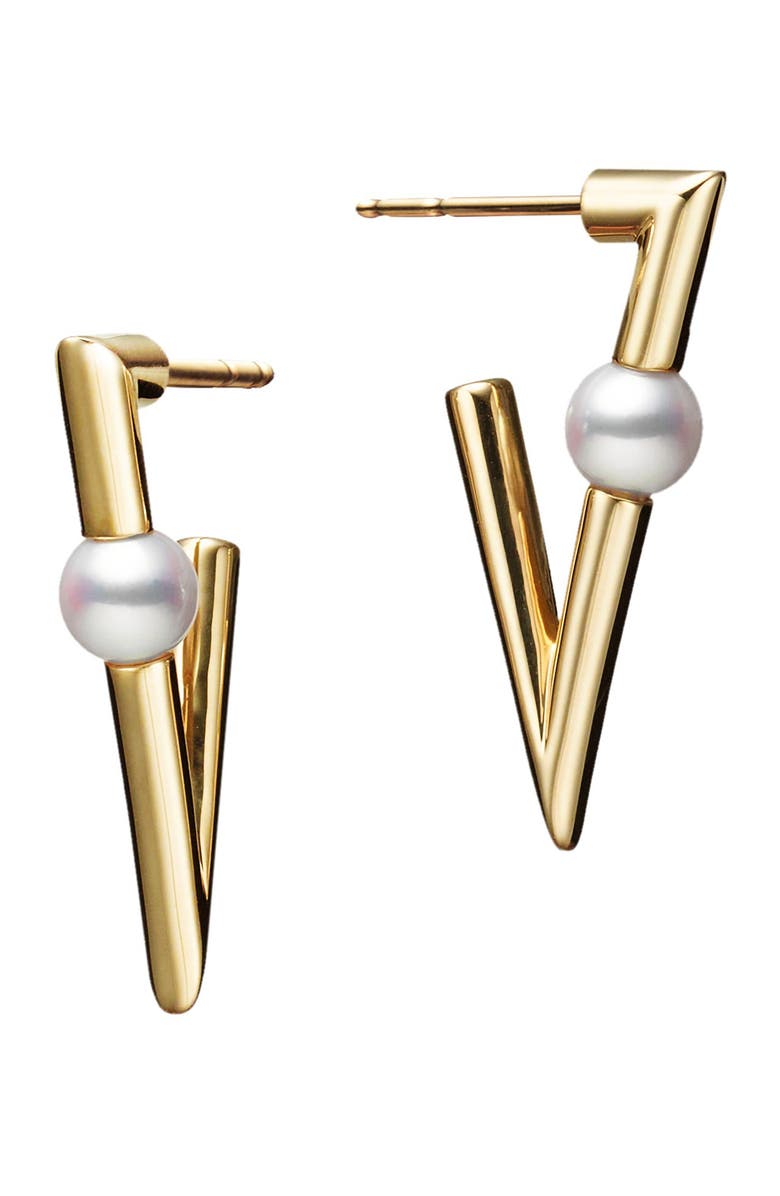 Mikimoto Akoya Pearl Triangular Earrings, Main, color, 18Ky