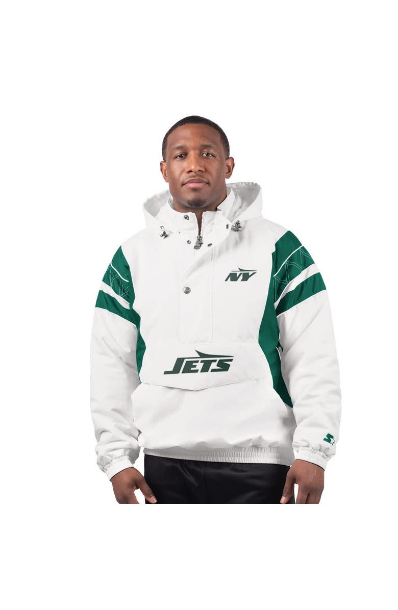 STARTER Men's Starter White New York Jets Gotham City Half-Zip Hoodie Jacket, Alternate, color, White