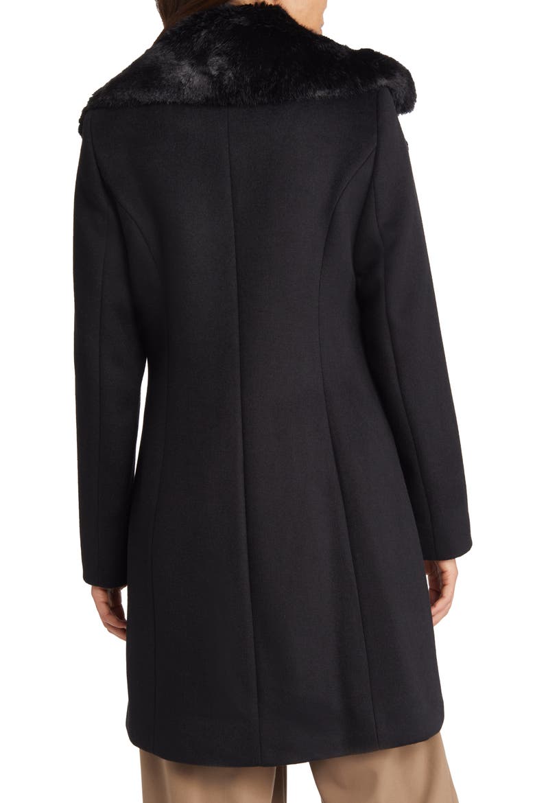 Faux Fur Collar Wool Blend Coat, Alternate, color, BLACK